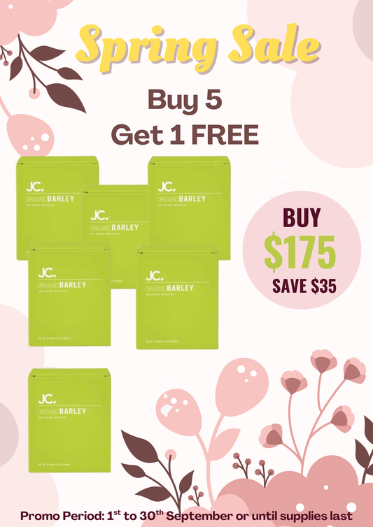 August Promo for JC Organic Barley Juice (10 sachet/box) Buy 5 Get 1 Free